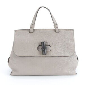 Gucci Bamboo Daily Medium Turnlock 392013 Leather Handbag/Tote Bag, Gray, Wom...